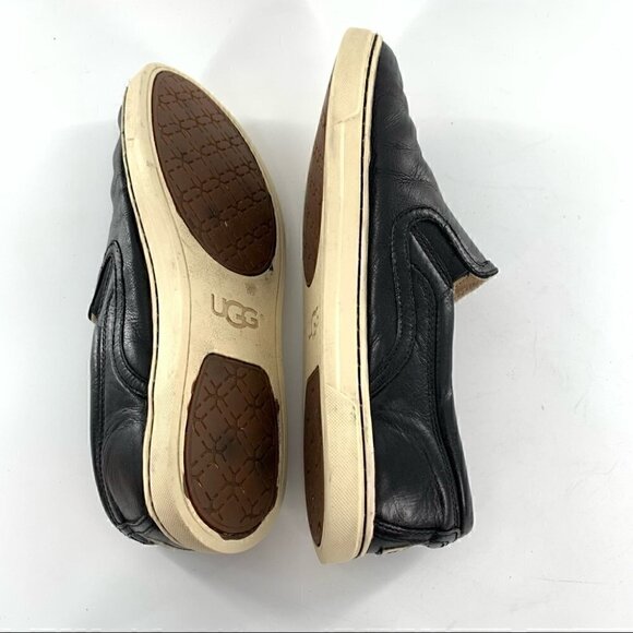 Ugg slip on sneakers size 8 39 black leather fleece wool lining flatforms - Picture 6 of 14
